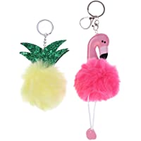Amosfun Llavero de Pompón Flamenco y Piña para Decoración Bolsa y Teléfono Regalo para Mujer y Niña 2Pcs